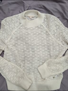 Guess Cream Lace-Knit Crewneck Sweater